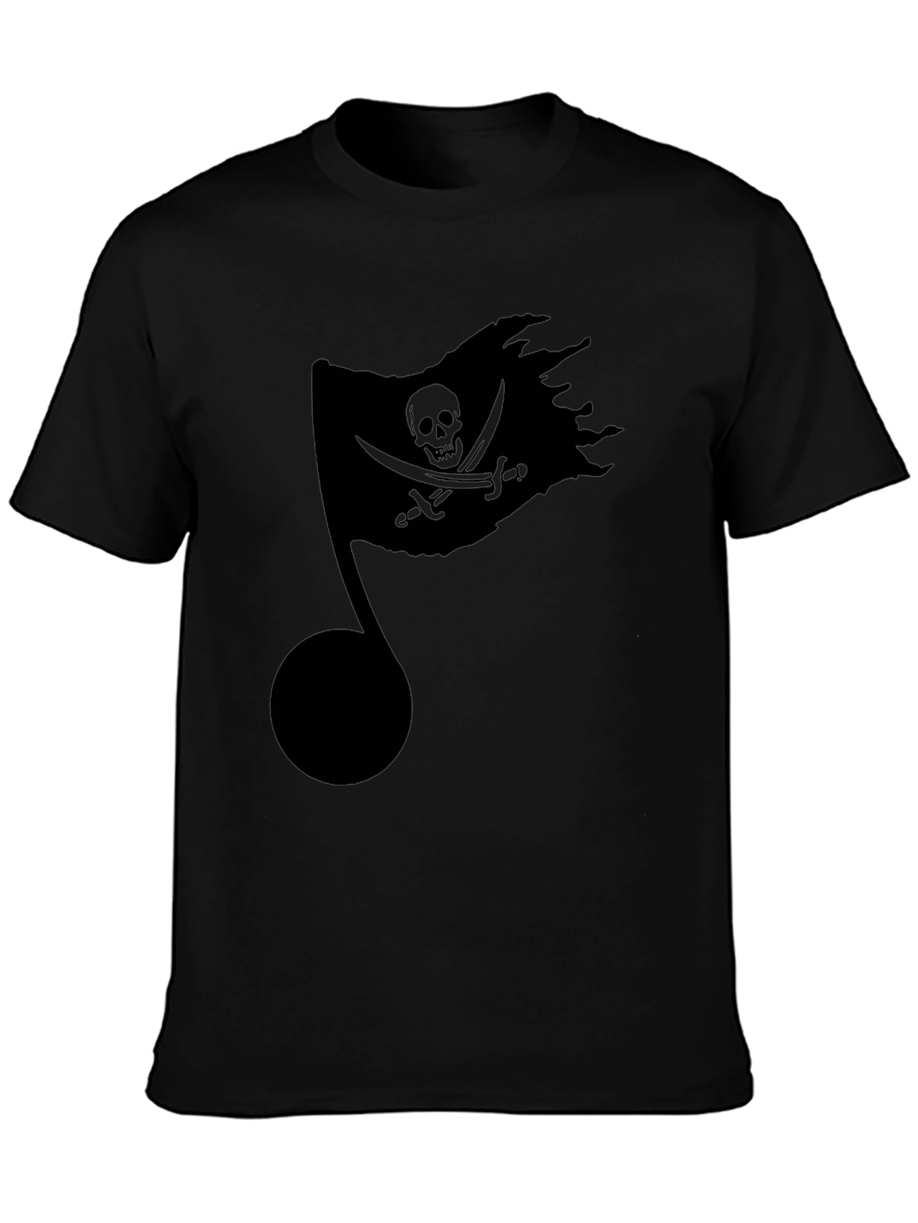 Pirate Flag Music Note Black T-Shirt