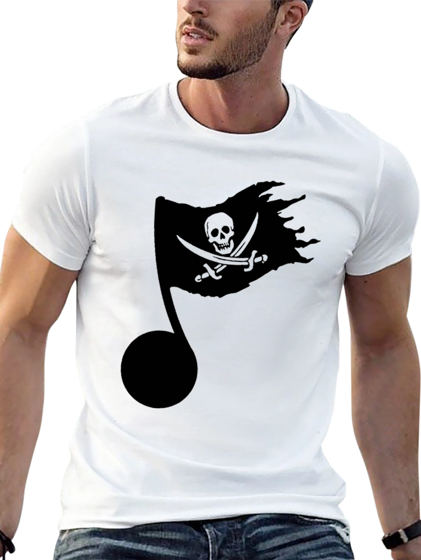 Pirate Flag Music Note Black T-Shirt