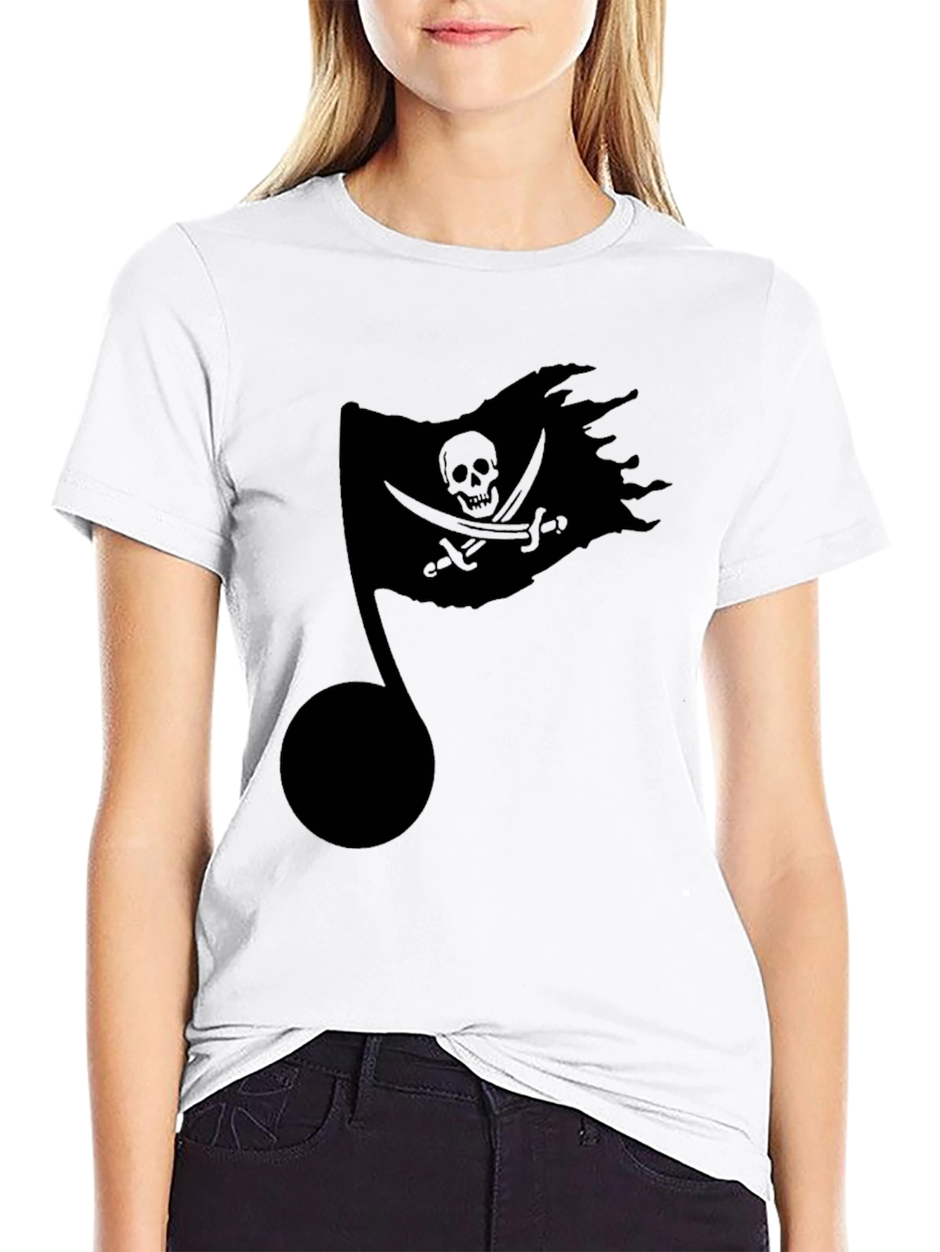 Pirate Flag Music Note Black T-Shirt