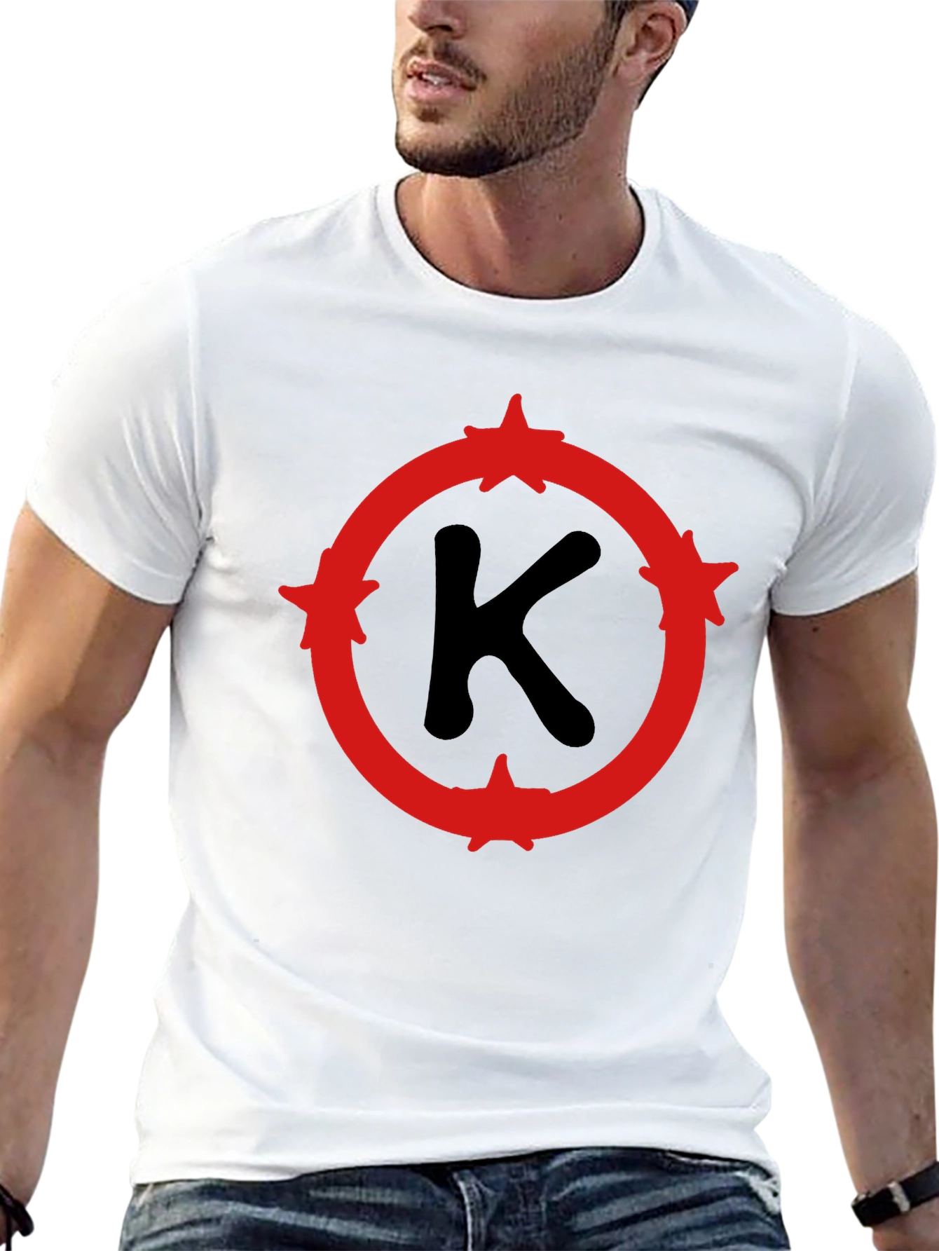 Mens Black T-Shirt with Red Letter K Design