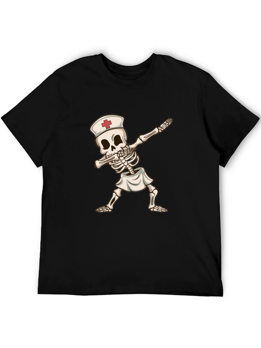 Funny Dabbing Nurse Skeleton Black T-Shirt
