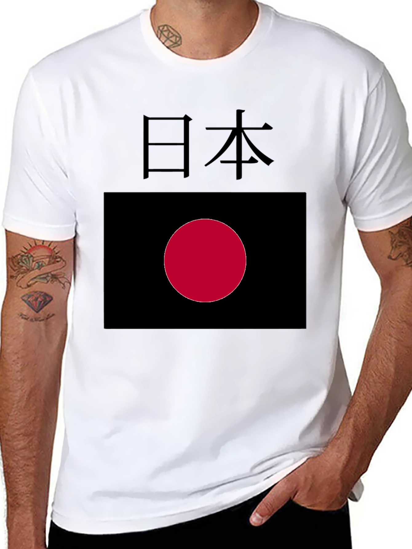 Japanese Flag Graphic Tee - Black Crew Neck