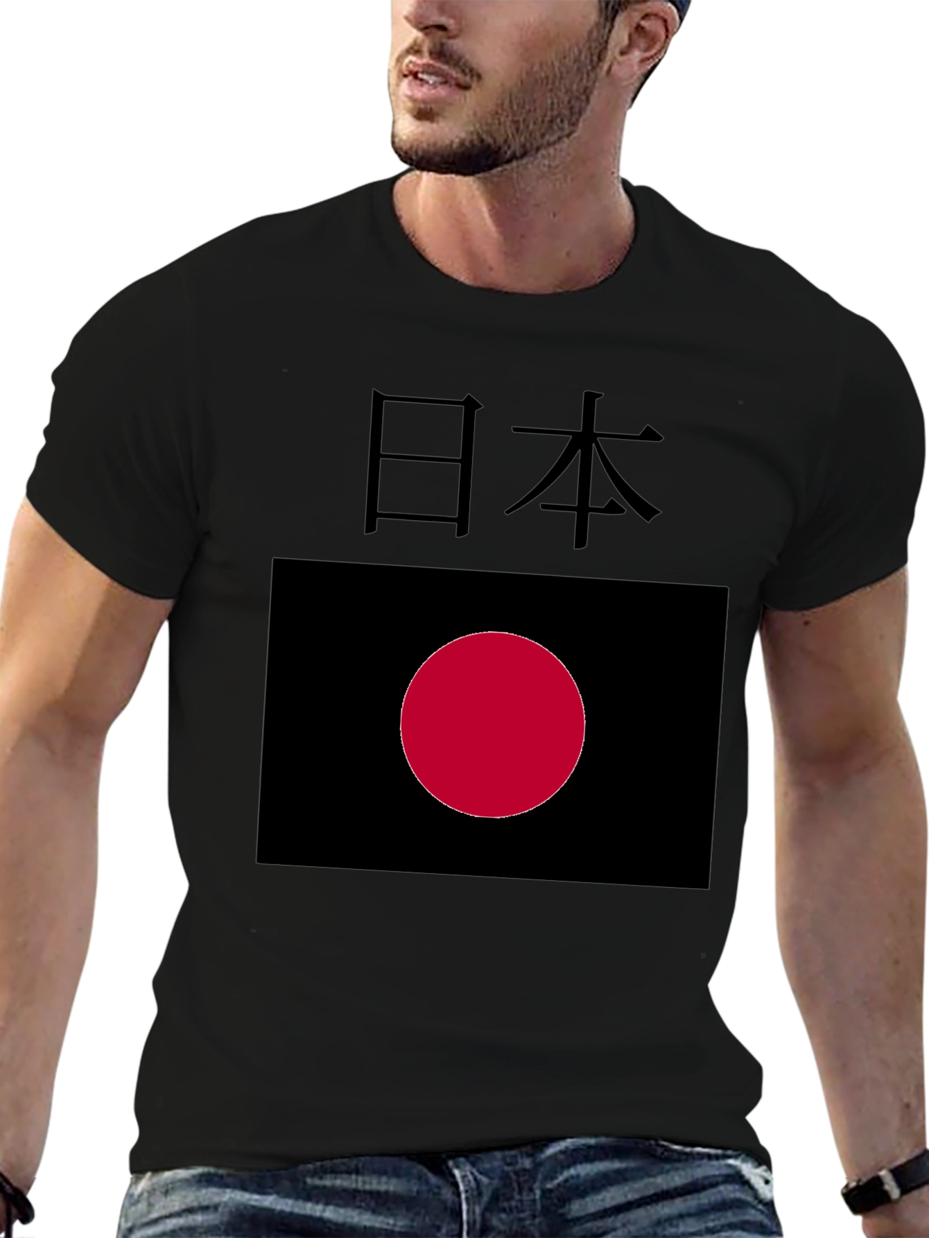 Japanese Flag Graphic Tee - Black Crew Neck