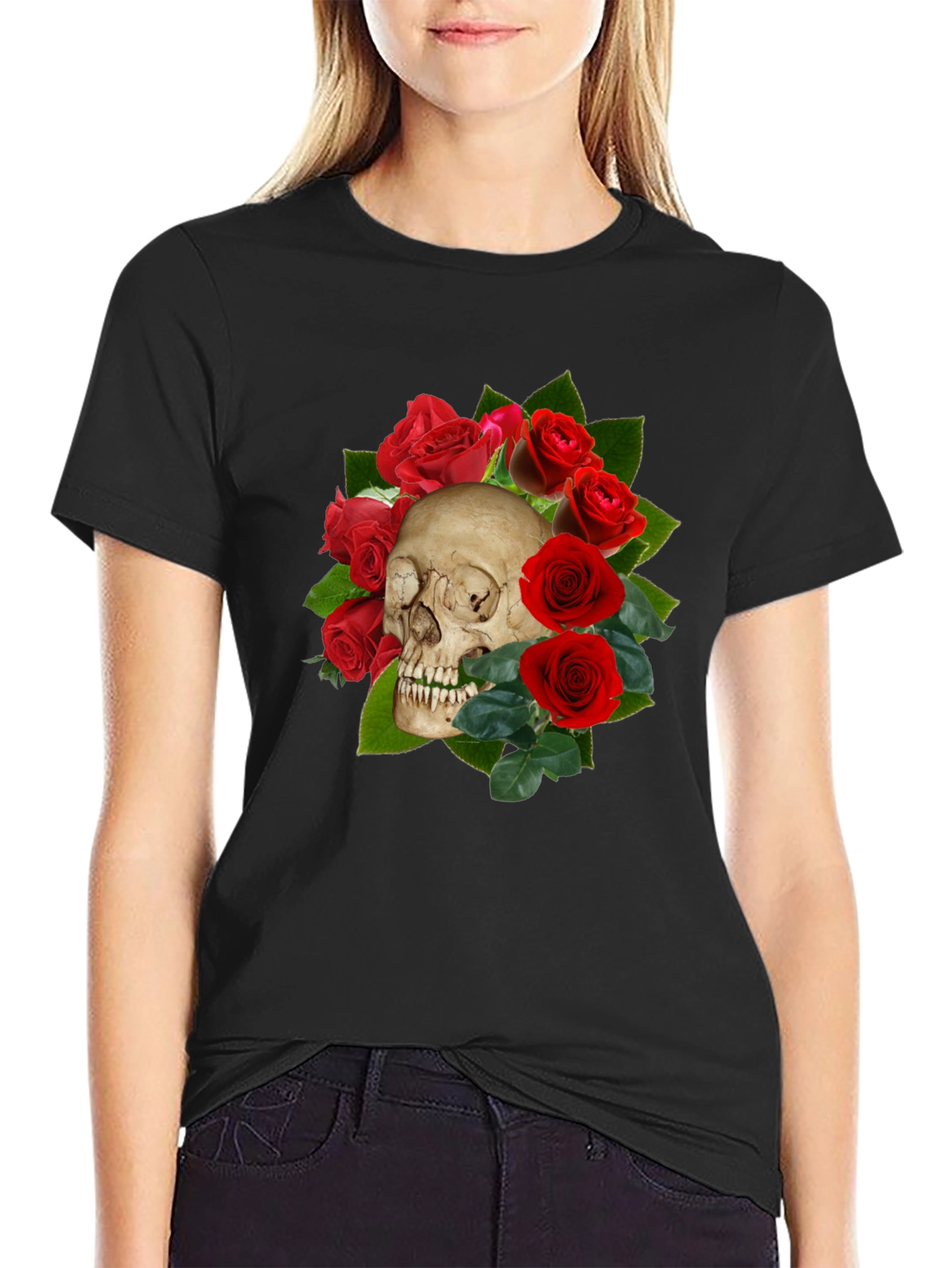 Skull & Roses Graphic T-Shirt - Gothic Style