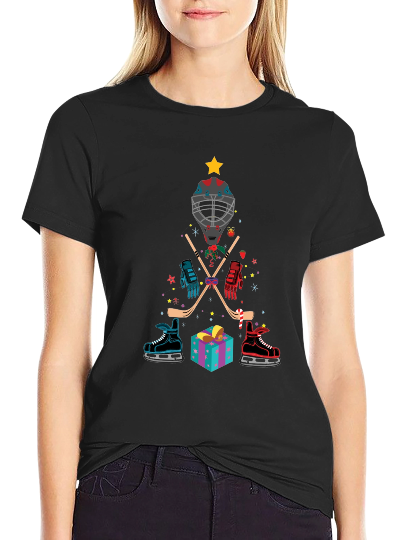 Hockey Christmas Tree T-Shirt Holiday Gift