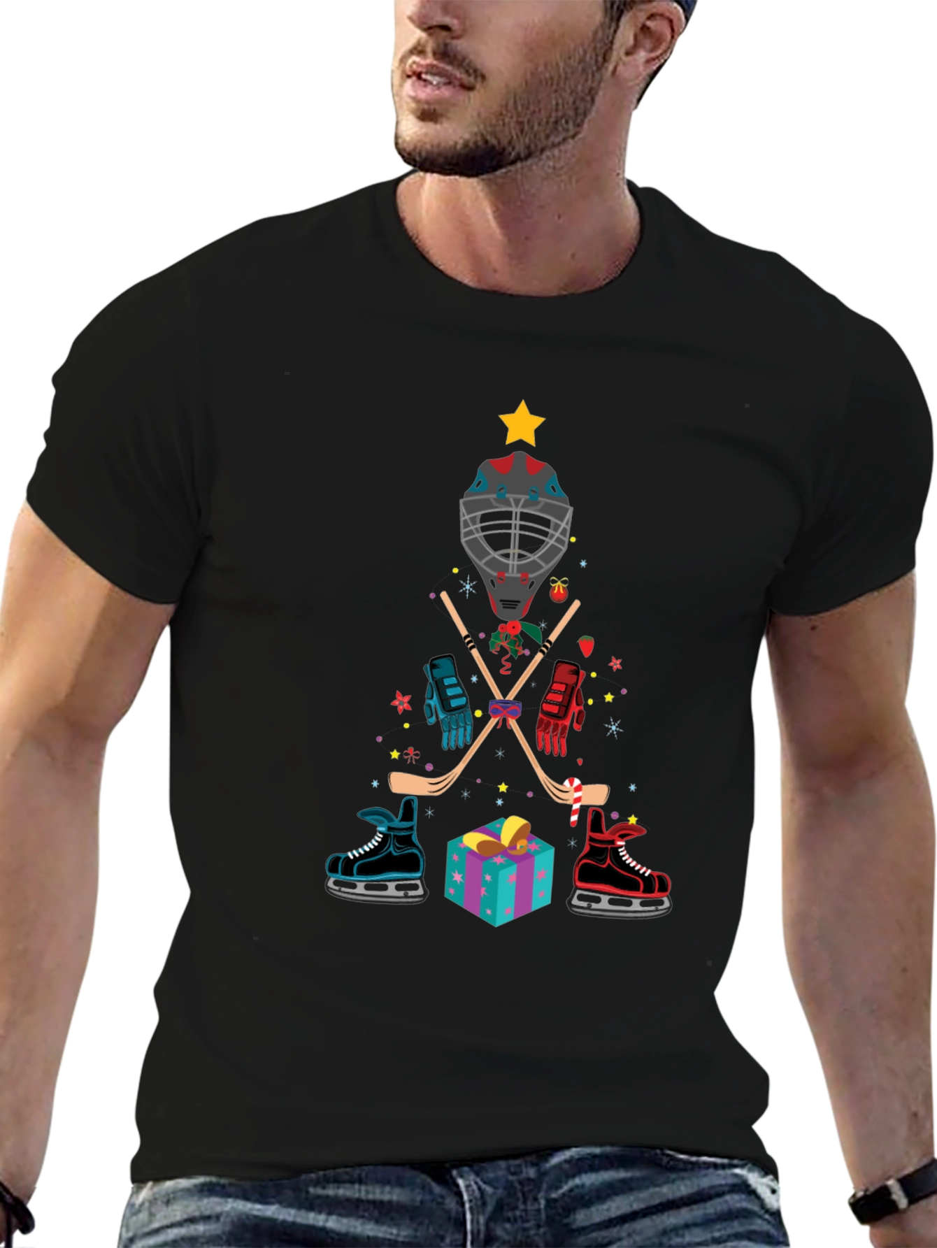 Hockey Christmas Tree T-Shirt Holiday Gift