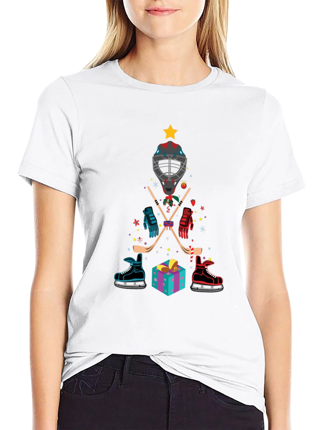 Hockey Christmas Tree T-Shirt Holiday Gift