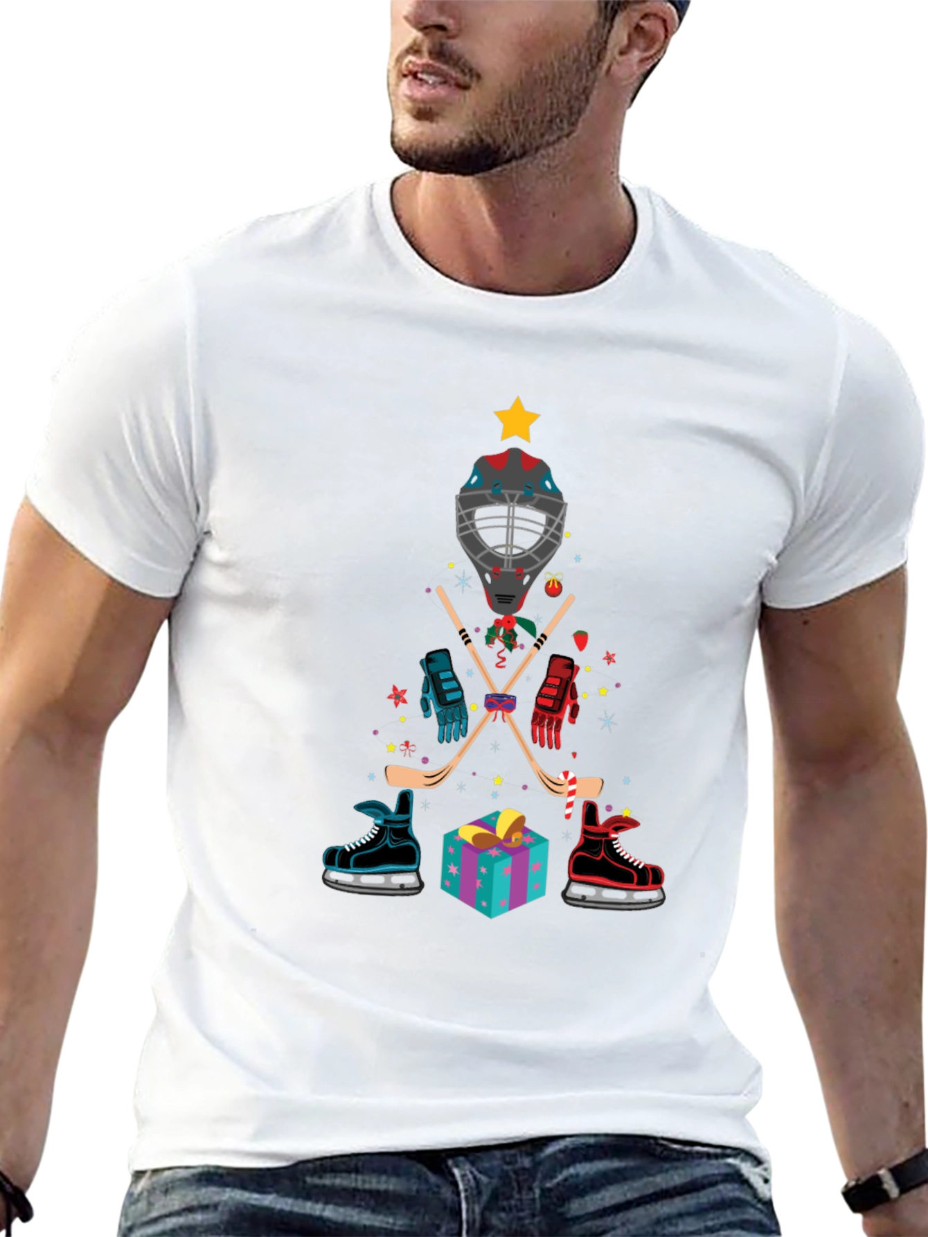 Hockey Christmas Tree T-Shirt Holiday Gift
