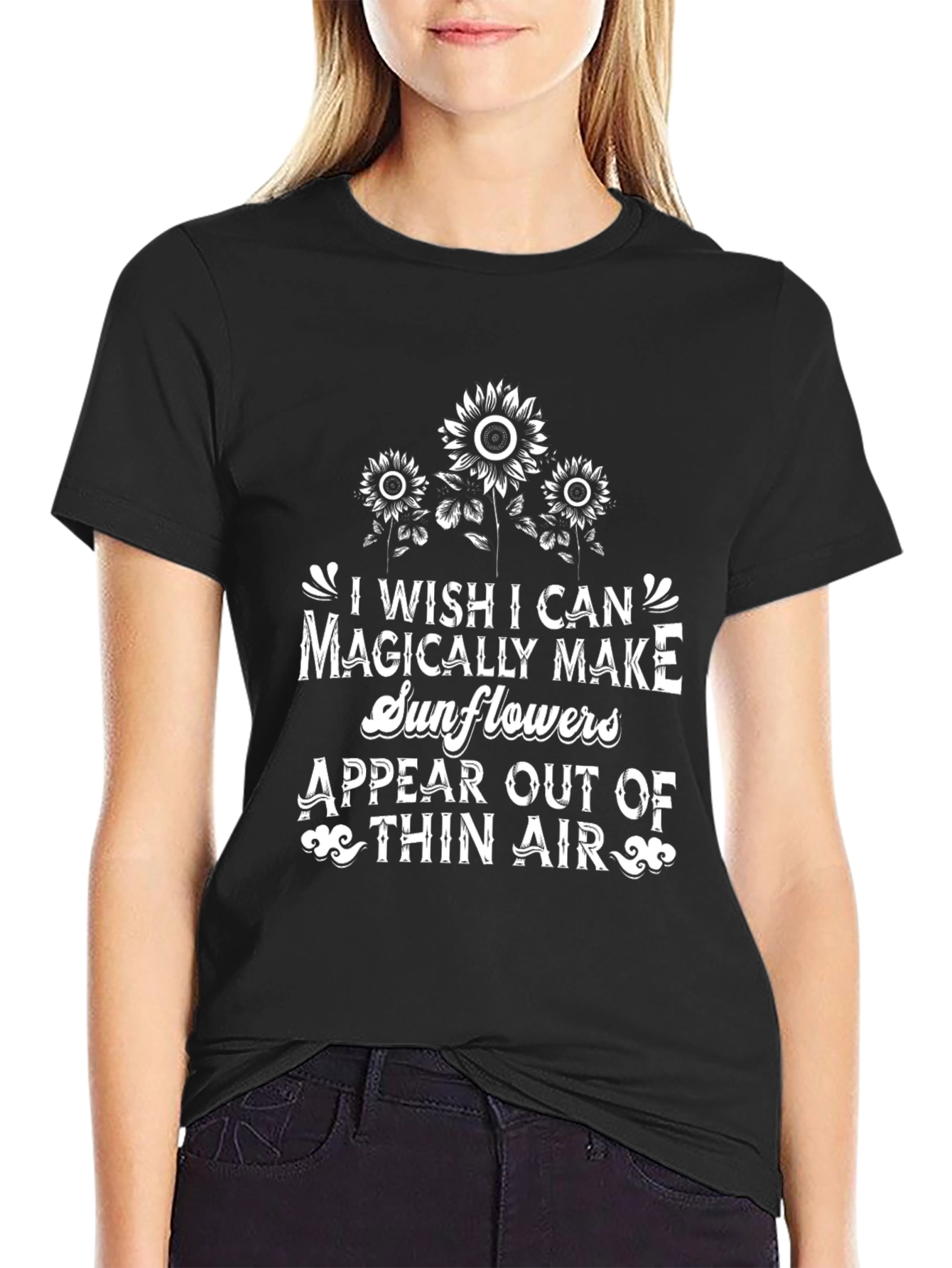 Magical Sunflowers Graphic Tee - Black Cotton