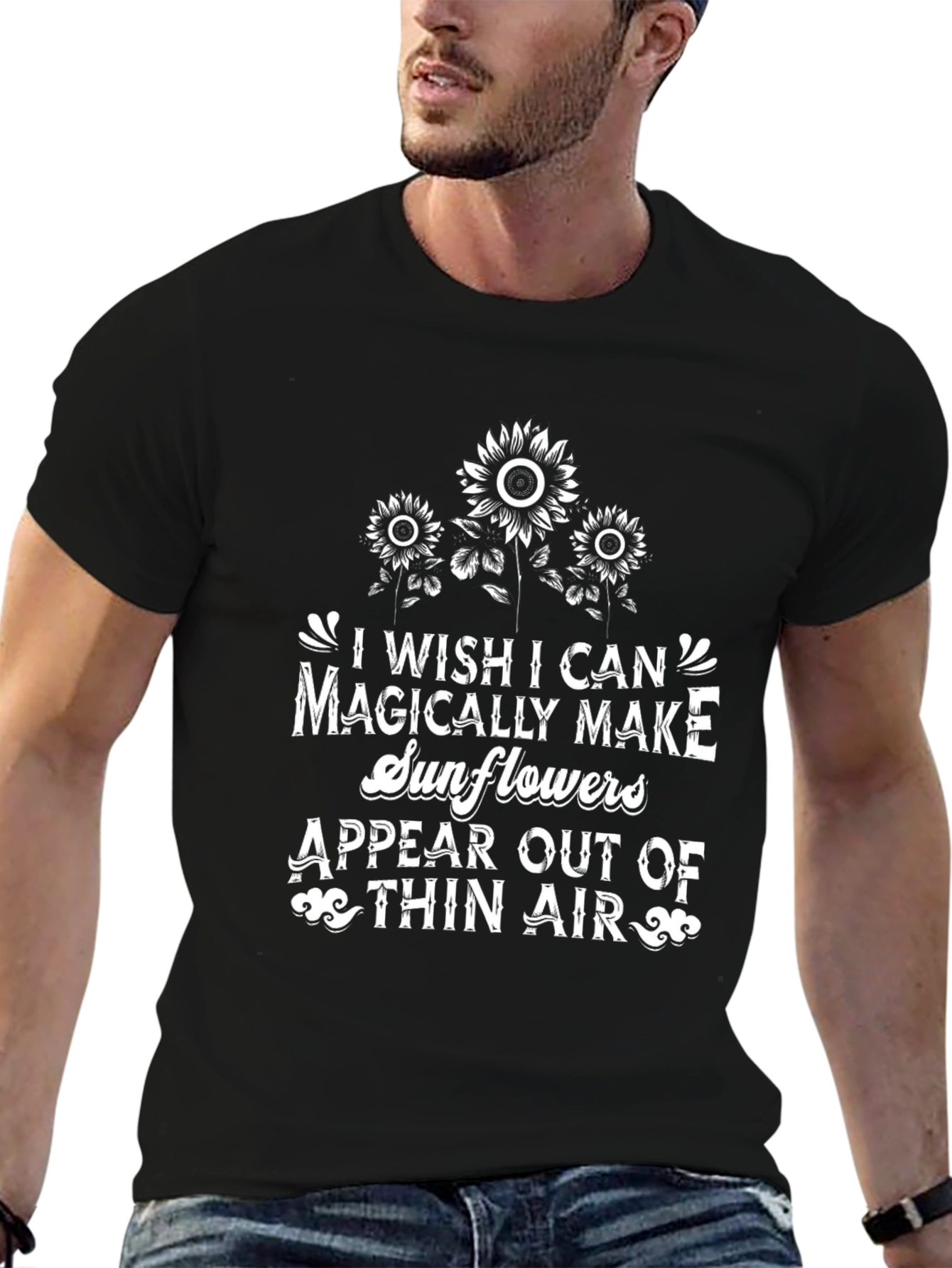 Magical Sunflowers Graphic Tee - Black Cotton