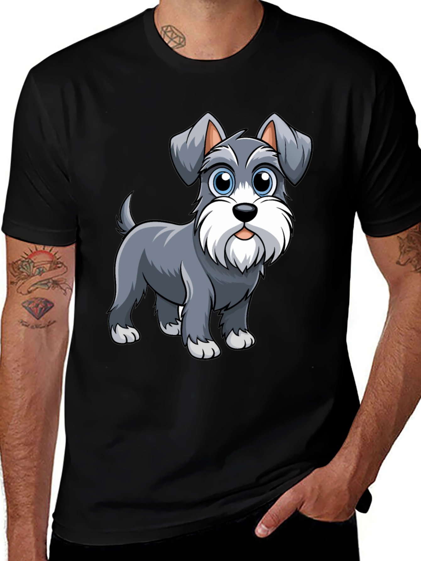 Schnauzer Dog Graphic T-Shirt - Cute Cartoon Dog Tee