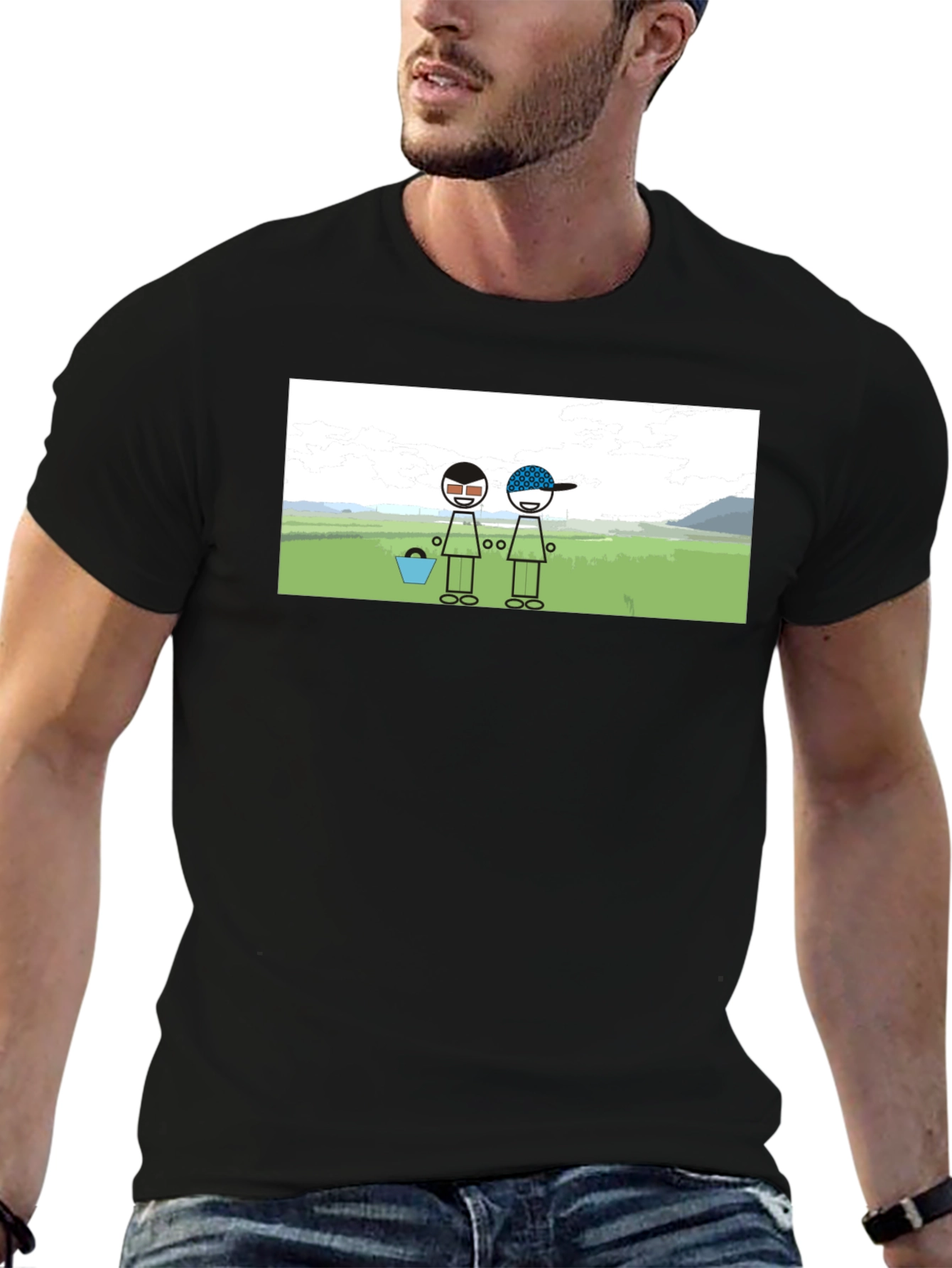 Cartoon Graphic Black Tee