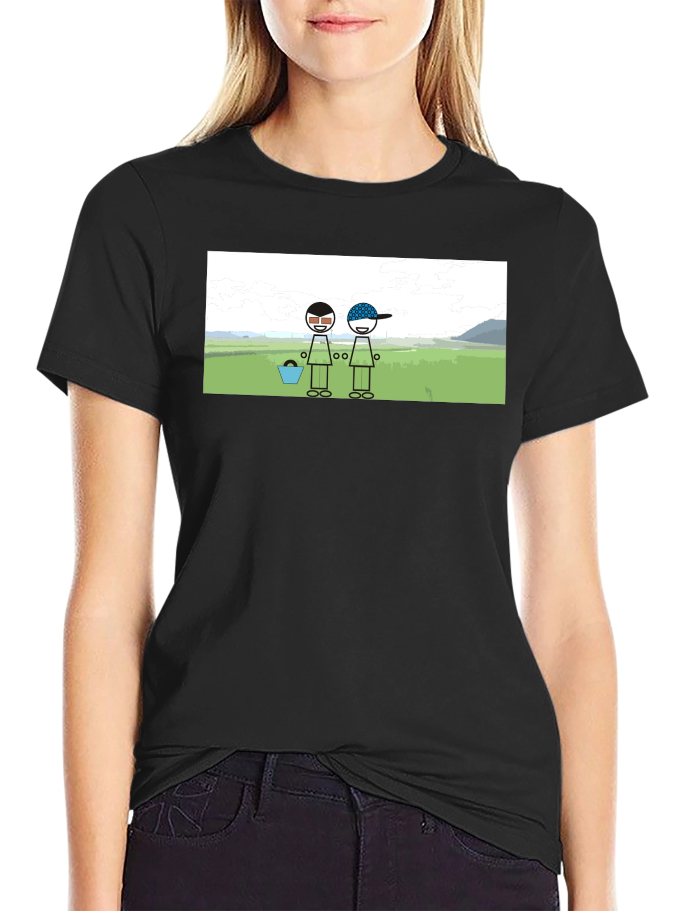 Cartoon Graphic Black Tee