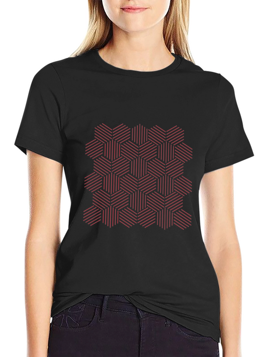 Geometric Hexagon Patterned Black T-Shirt