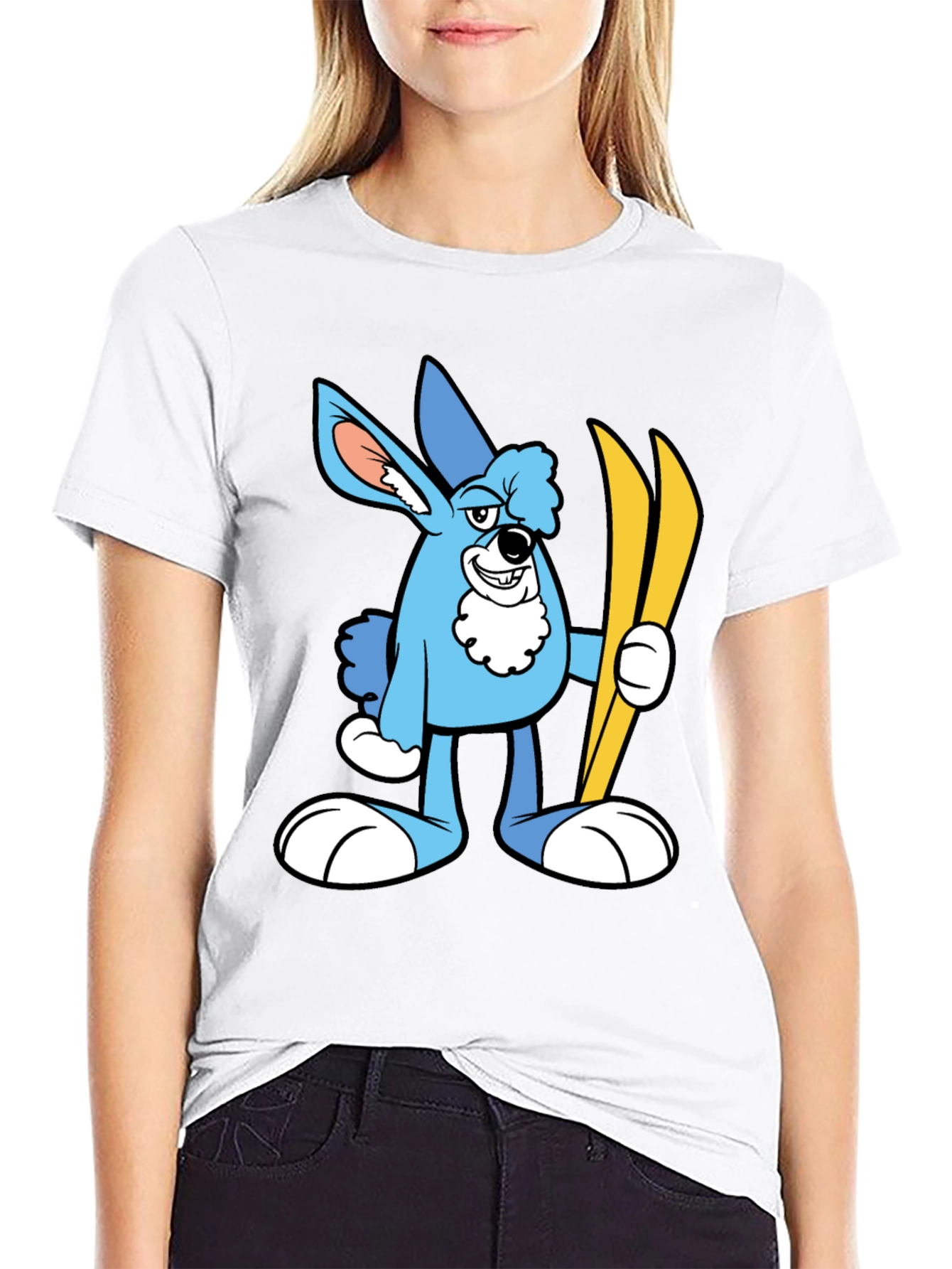 Cartoon Ski Bunny Black T-Shirt