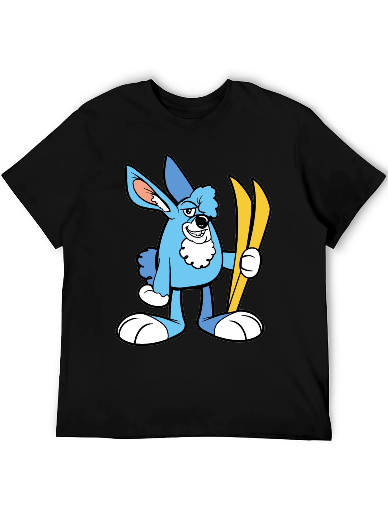 Cartoon Ski Bunny Black T-Shirt
