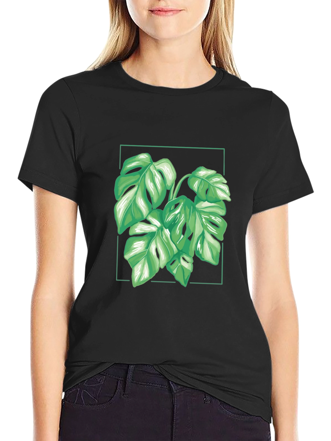 Tropical Monstera Leaf Black T-Shirt