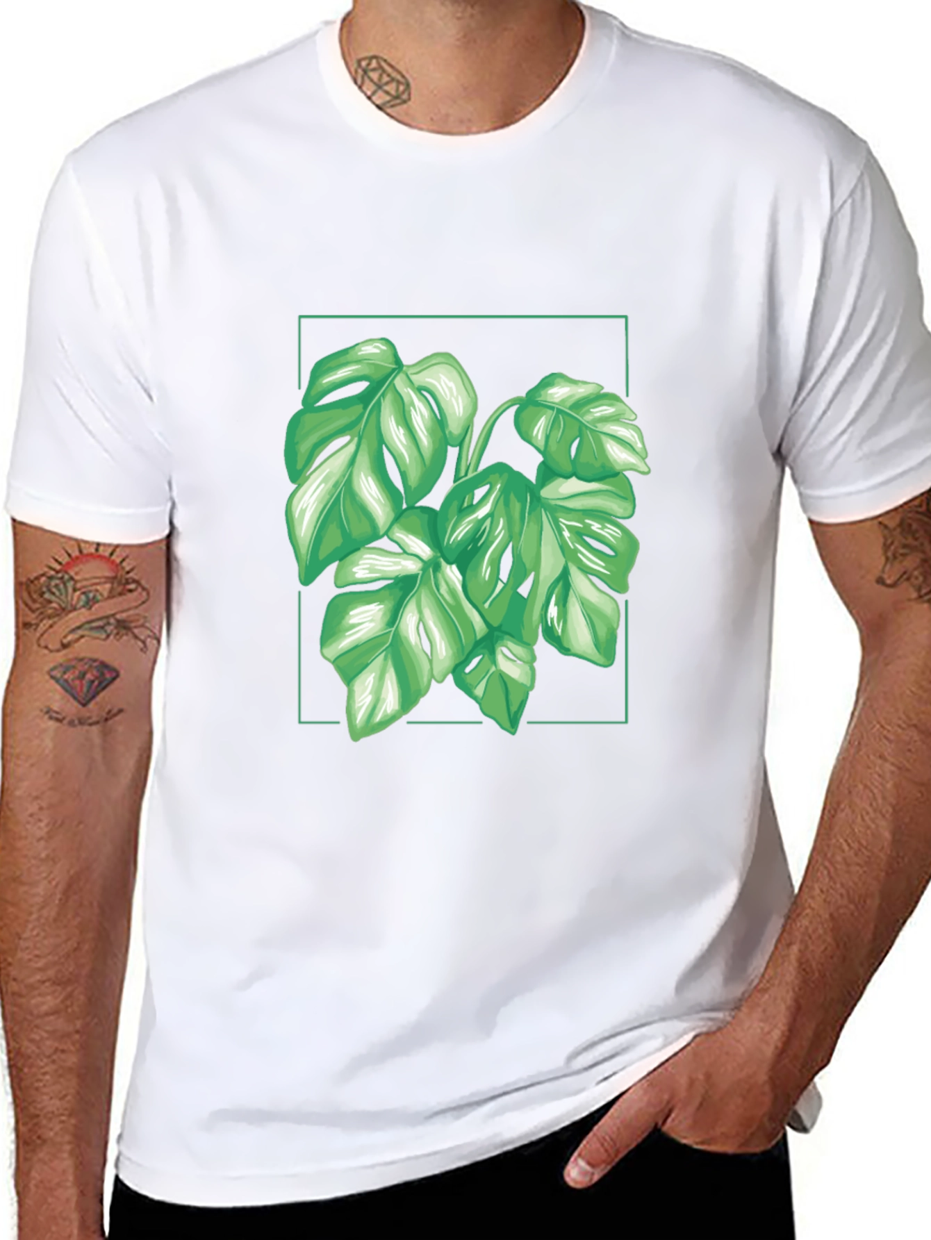 Tropical Monstera Leaf Black T-Shirt