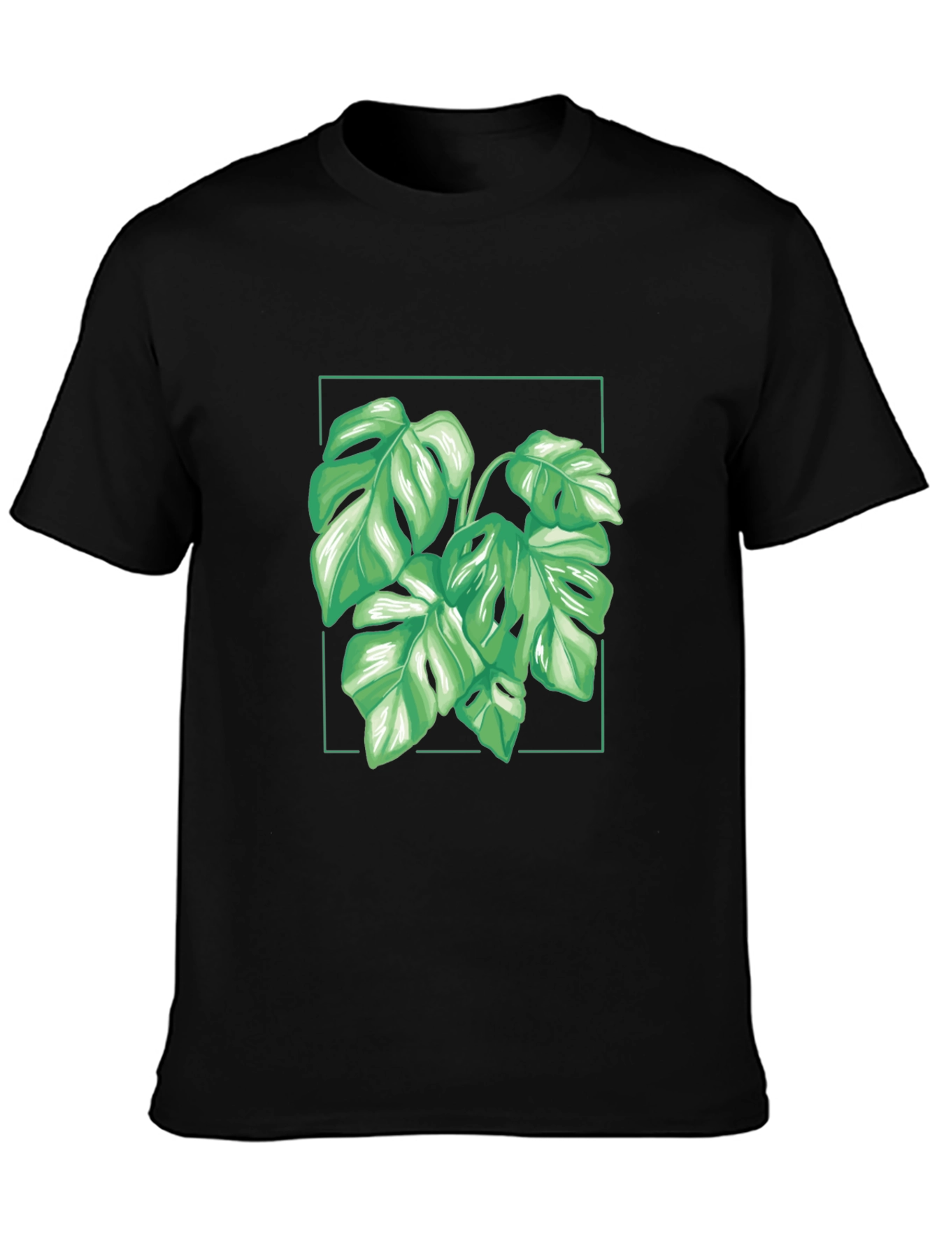 Tropical Monstera Leaf Black T-Shirt