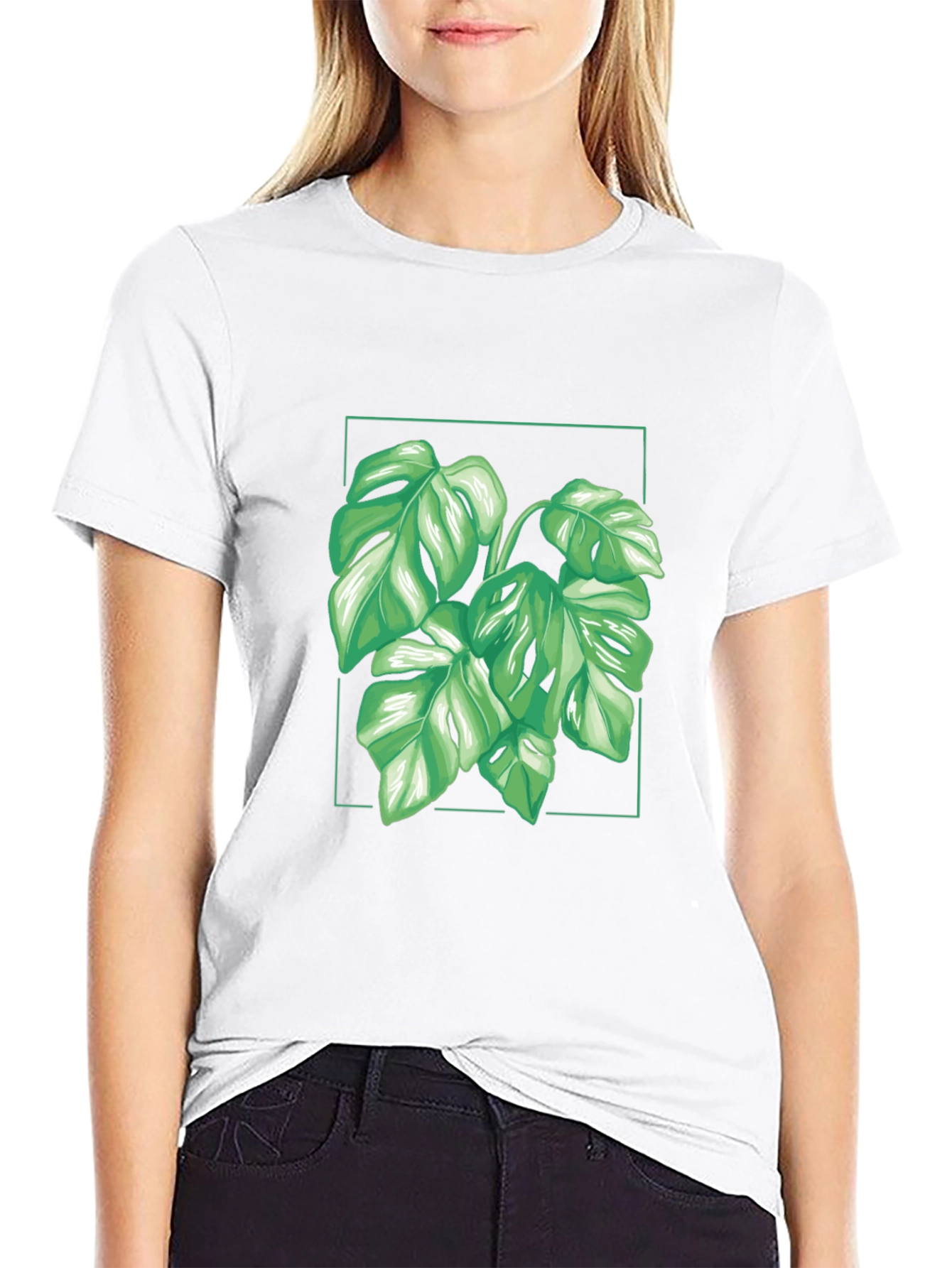 Tropical Monstera Leaf Black T-Shirt