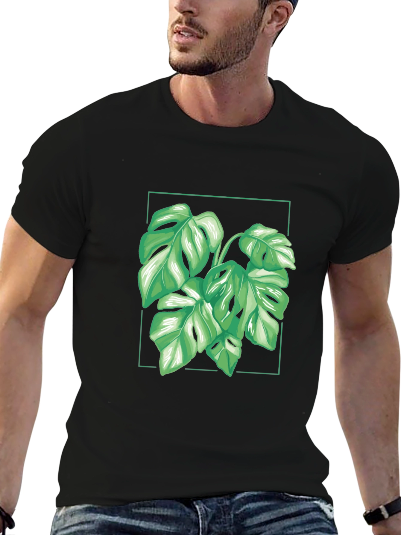 Tropical Monstera Leaf Black T-Shirt