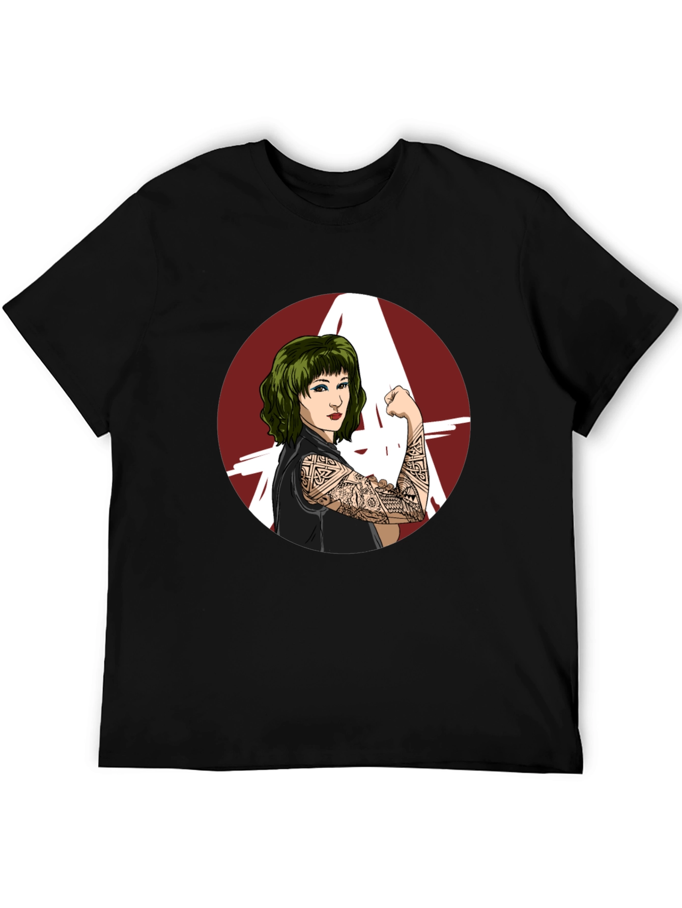 Empowered Tattooed Woman Graphic Tee - Black