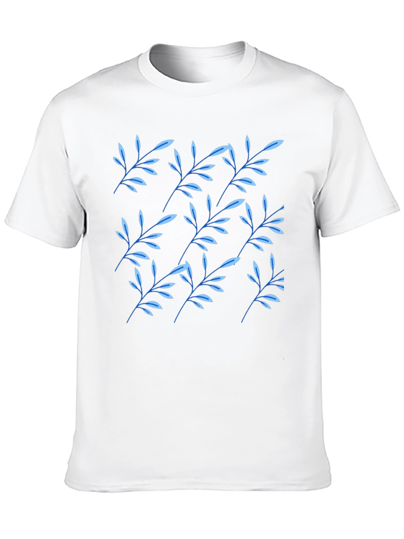 Black T-Shirt with Blue Leaf Pattern