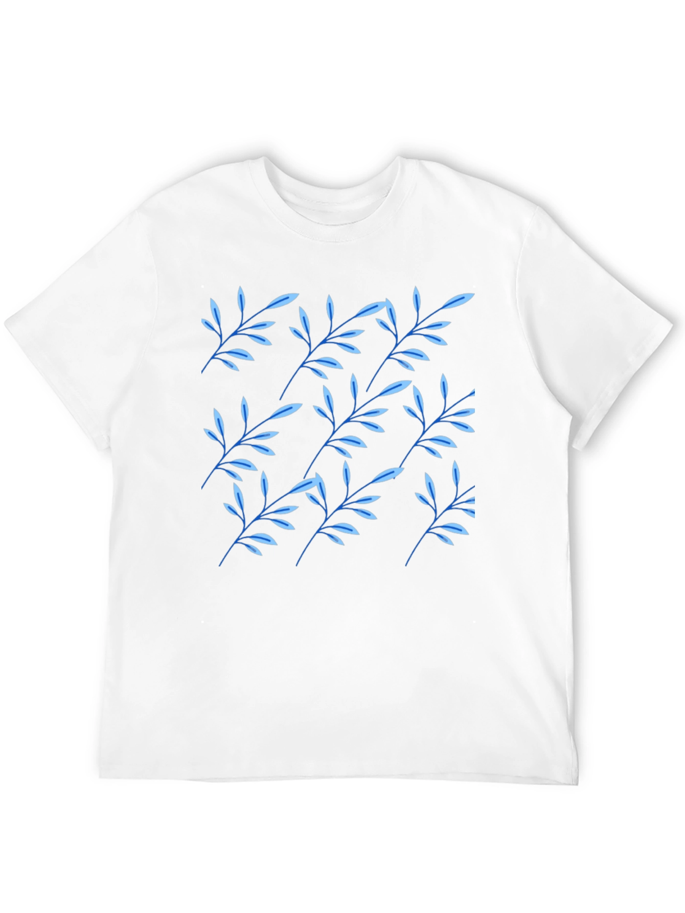 Black T-Shirt with Blue Leaf Pattern