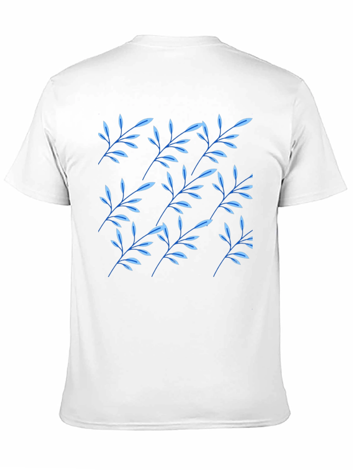 Black T-Shirt with Blue Leaf Pattern