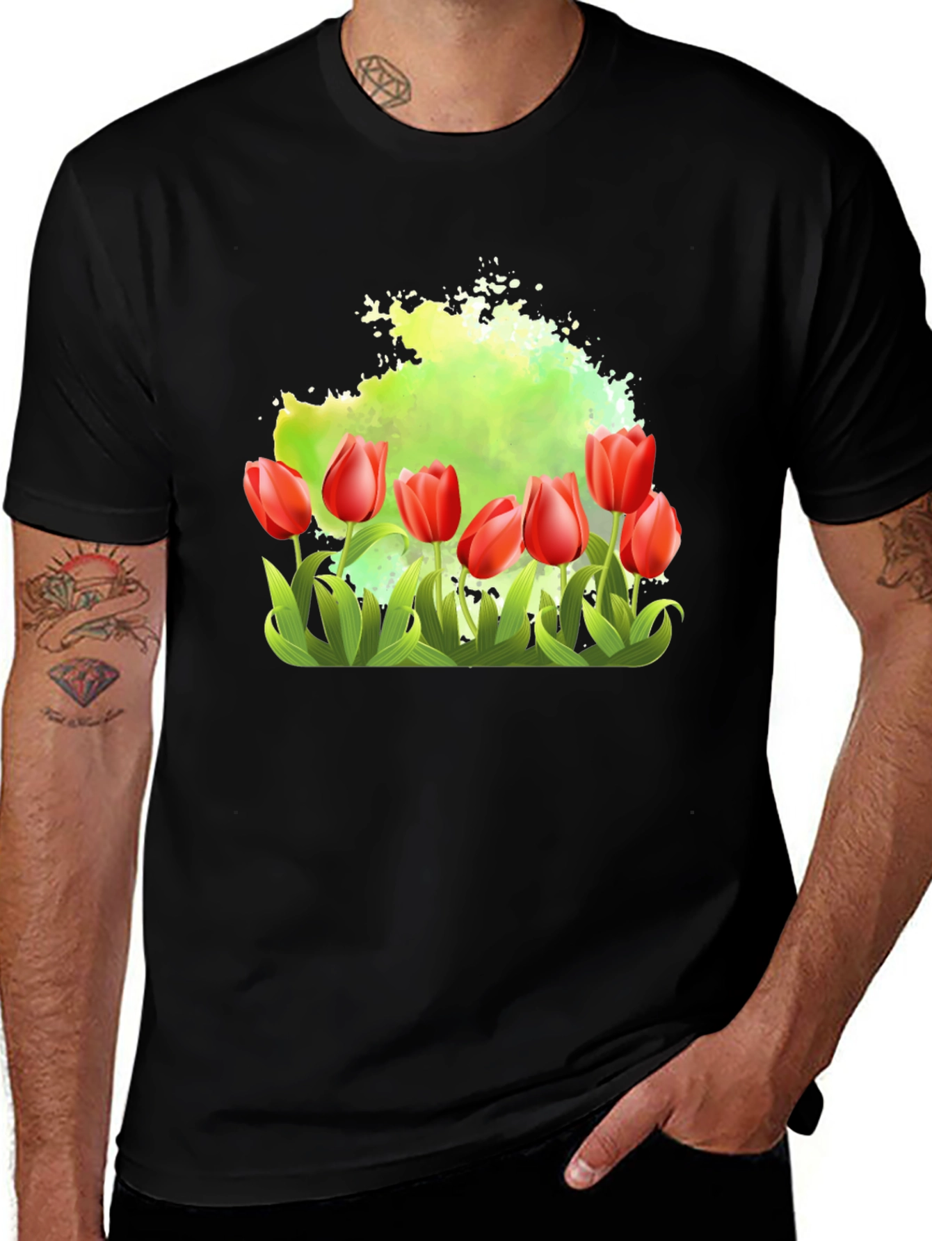 Tulip Garden Graphic Tee - Mens Black T-Shirt
