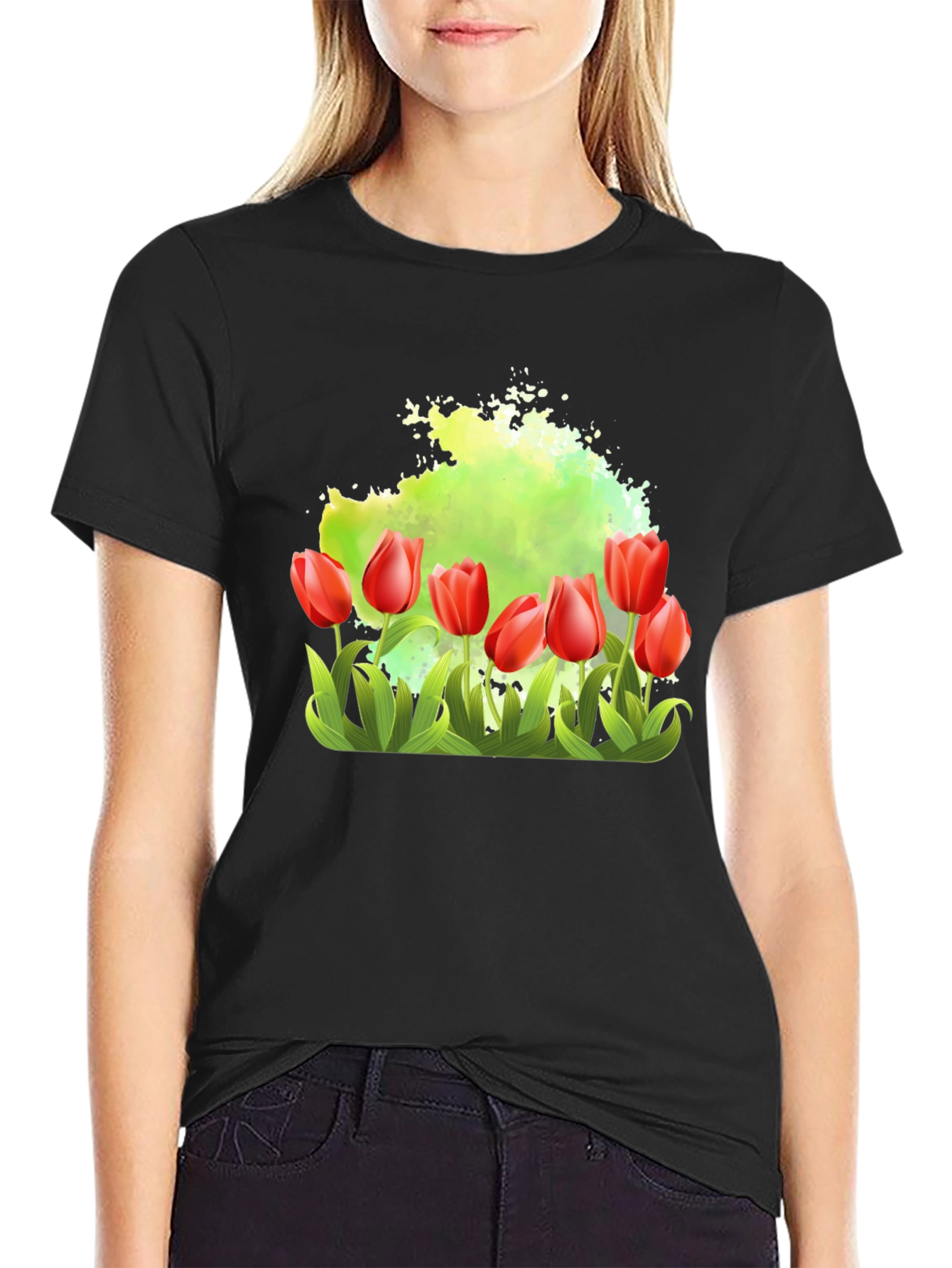 Tulip Garden Graphic Tee - Mens Black T-Shirt