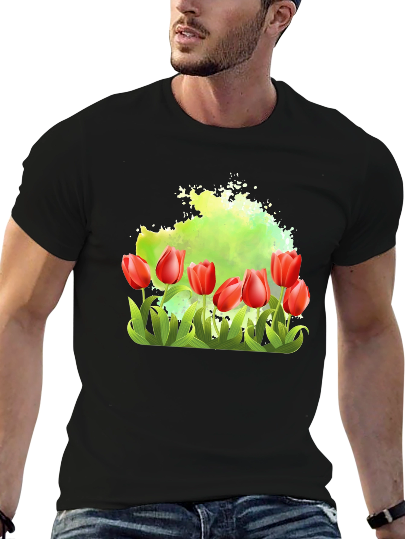 Tulip Garden Graphic Tee - Mens Black T-Shirt