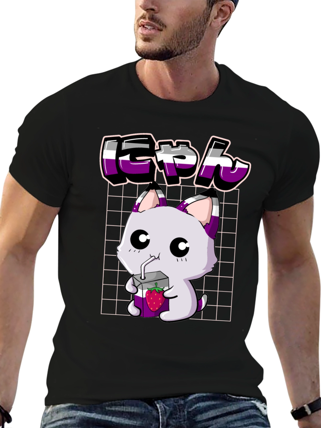 Asexual Pride Anime Cat T-Shirt