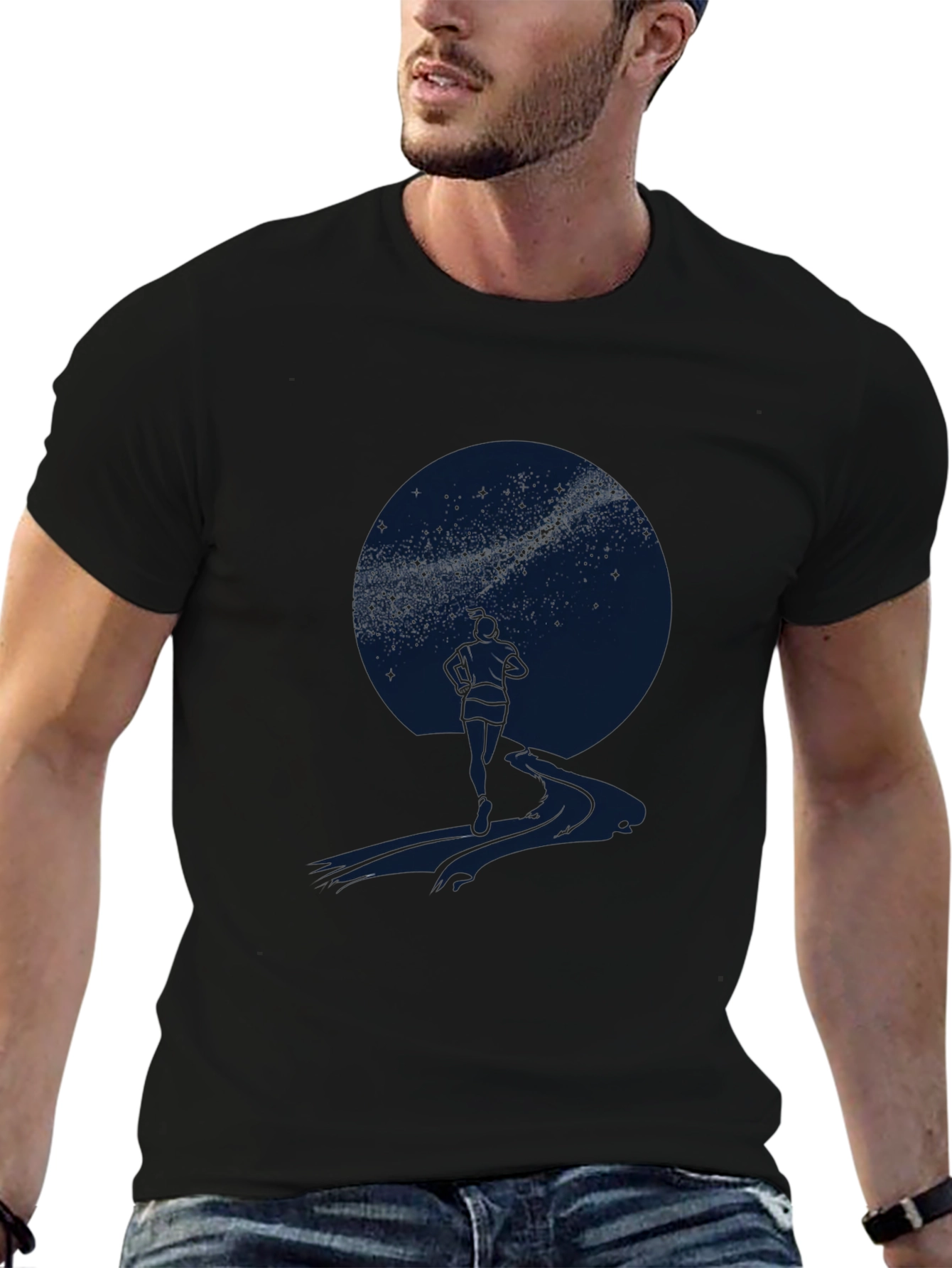 Starry Night Graphic Tee - Mens Casual Black T-Shirt