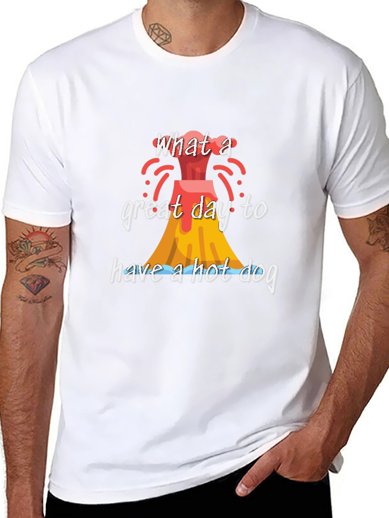 Volcano Hot Dog Graphic Tee - Funny Summer T-Shirt