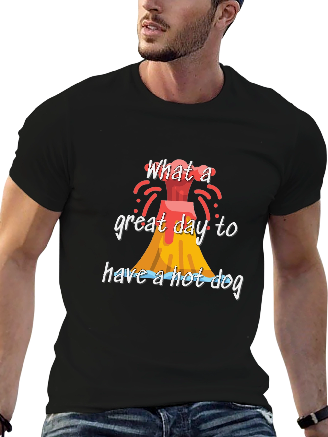 Volcano Hot Dog Graphic Tee - Funny Summer T-Shirt