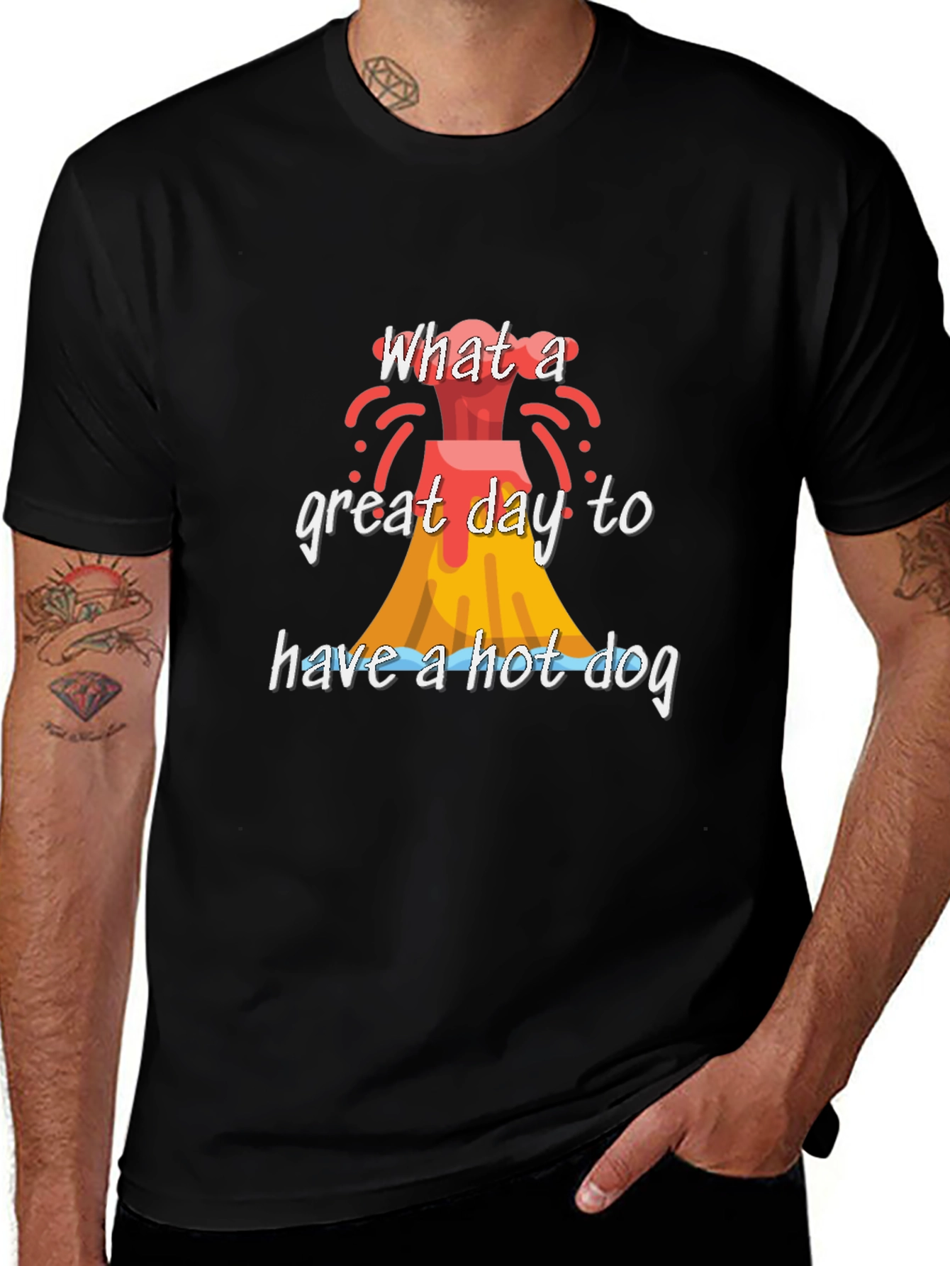 Volcano Hot Dog Graphic Tee - Funny Summer T-Shirt
