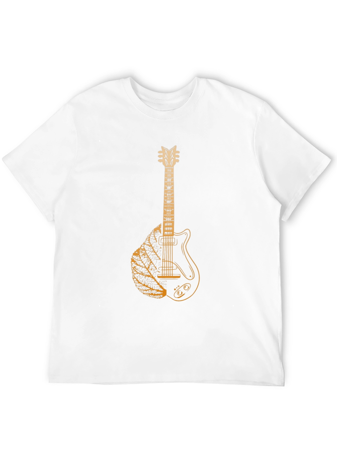 Guitar Leaf Graphic Tee - Black Cotton Casual T-Shirt
