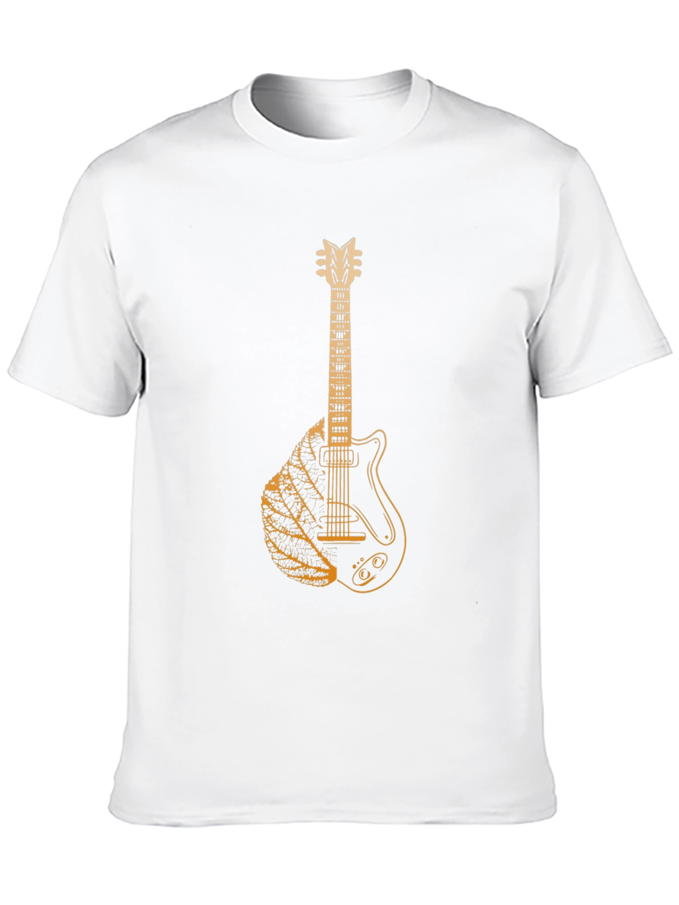 Guitar Leaf Graphic Tee - Black Cotton Casual T-Shirt