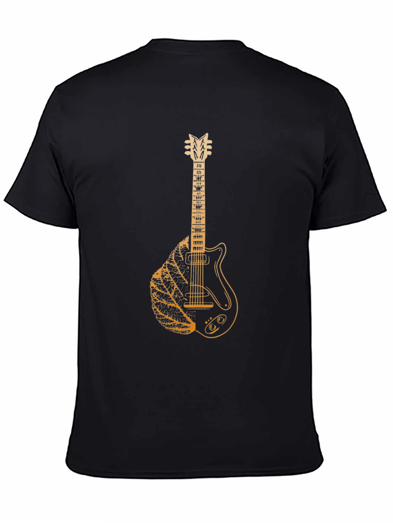 Guitar Leaf Graphic Tee - Black Cotton Casual T-Shirt