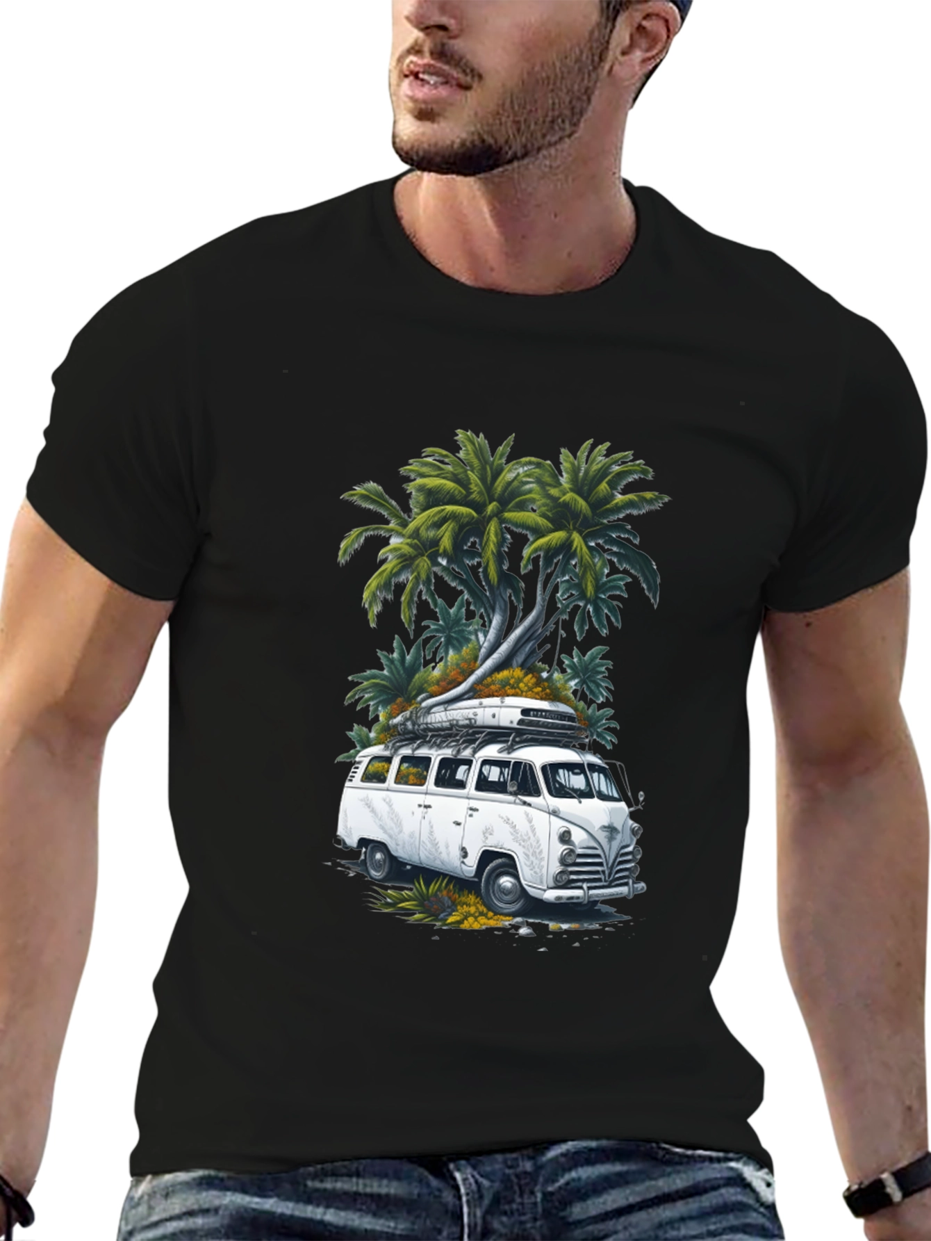Retro Van & Palms Graphic Tee - Black