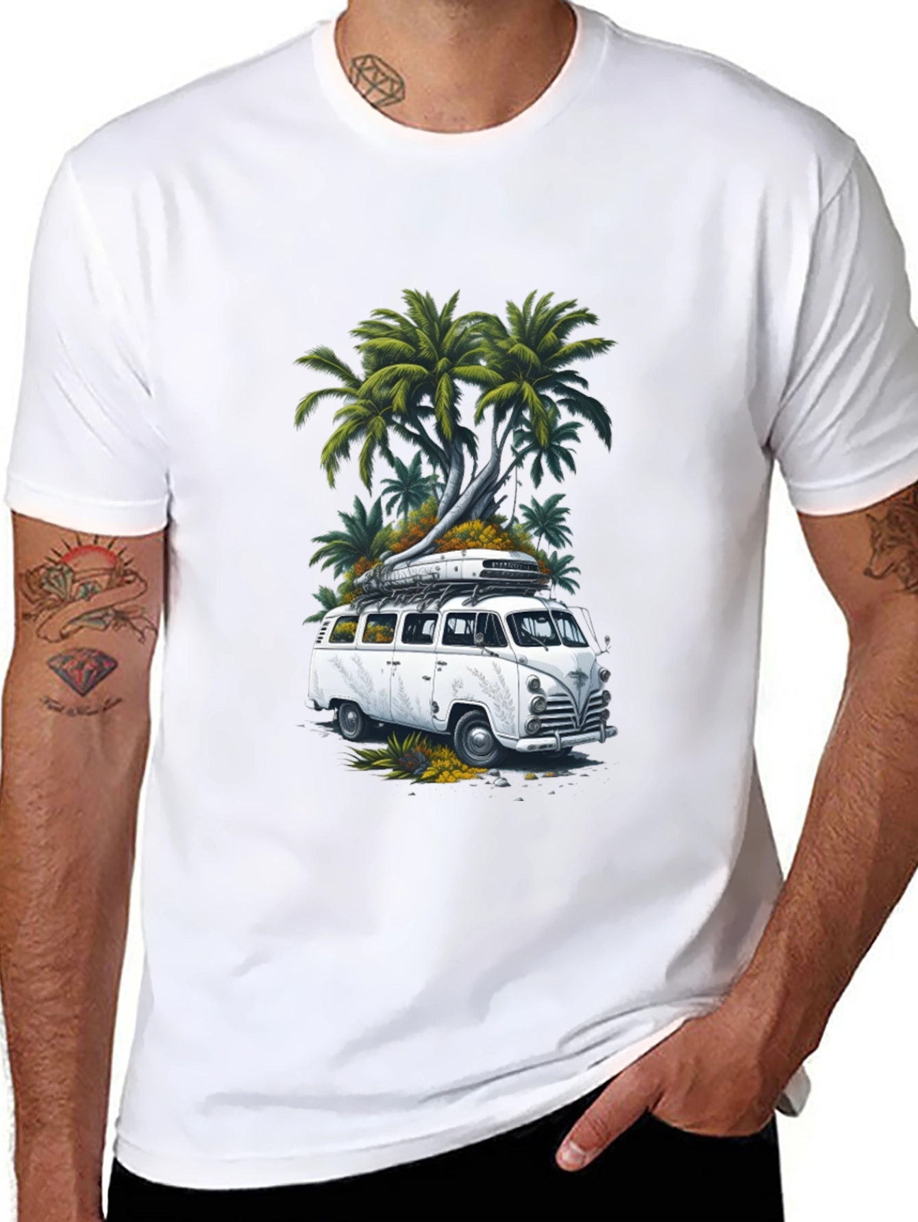 Retro Van & Palms Graphic Tee - Black