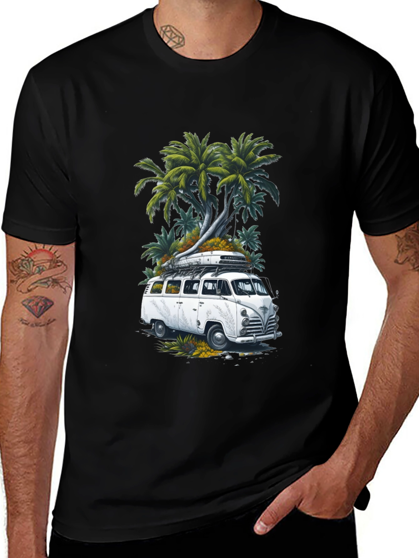 Retro Van & Palms Graphic Tee - Black