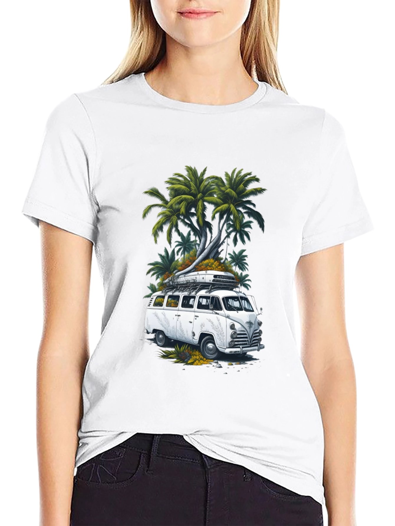 Retro Van & Palms Graphic Tee - Black