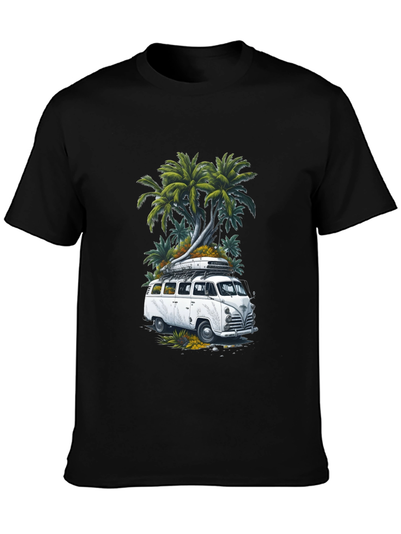 Retro Van & Palms Graphic Tee - Black