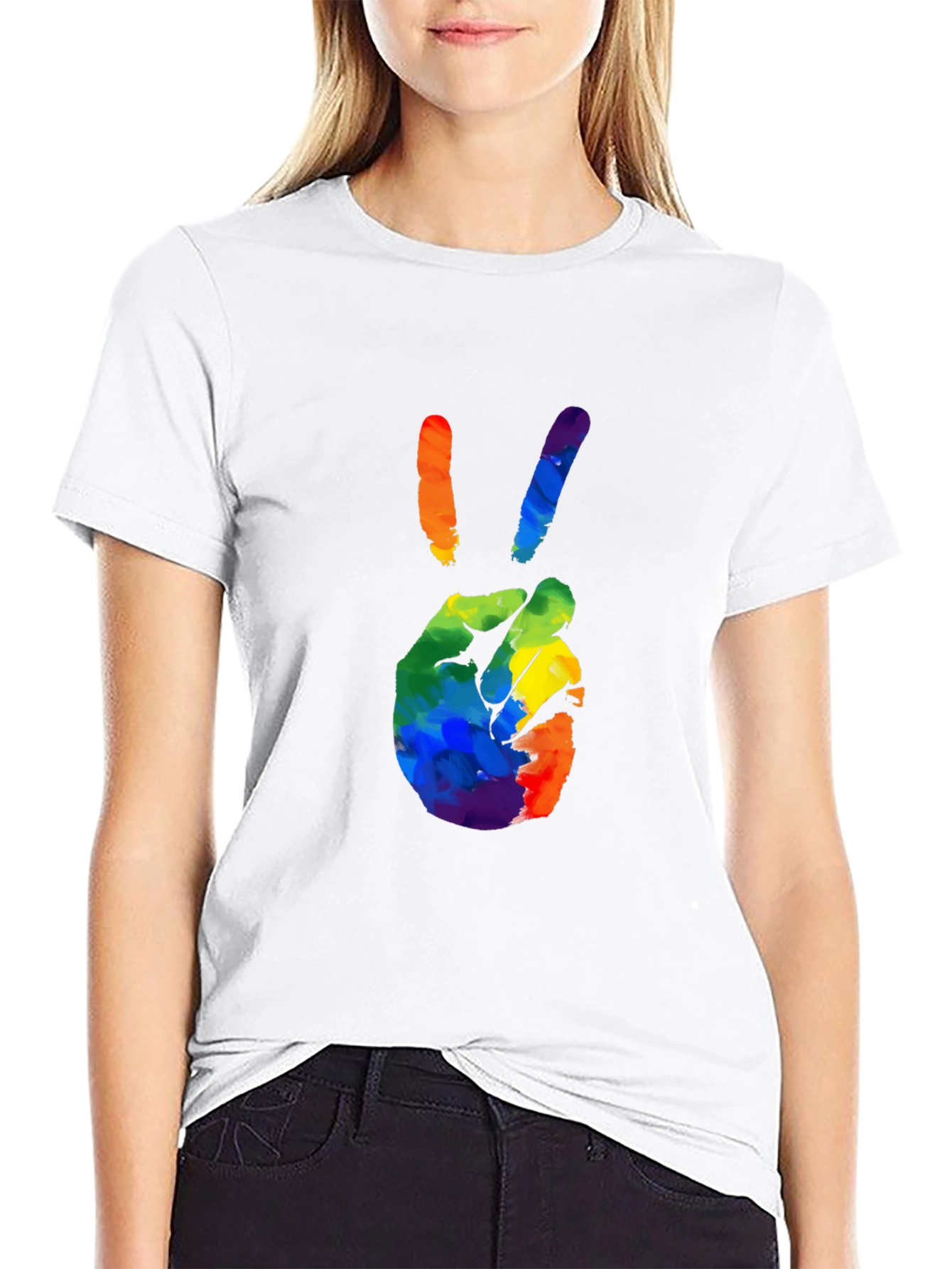 Rainbow Peace Sign Graphic T-Shirt - Black
