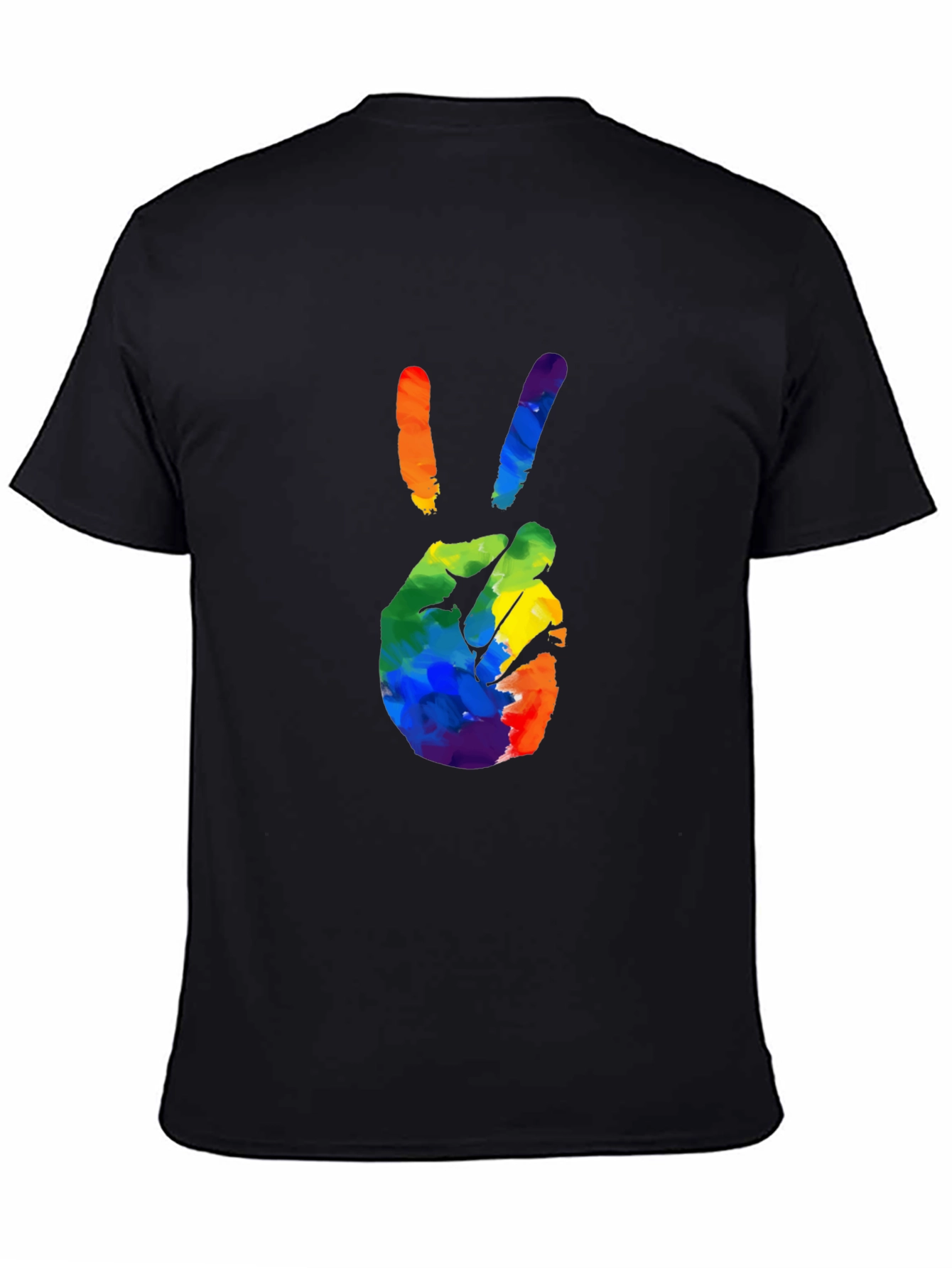 Rainbow Peace Sign Graphic T-Shirt - Black