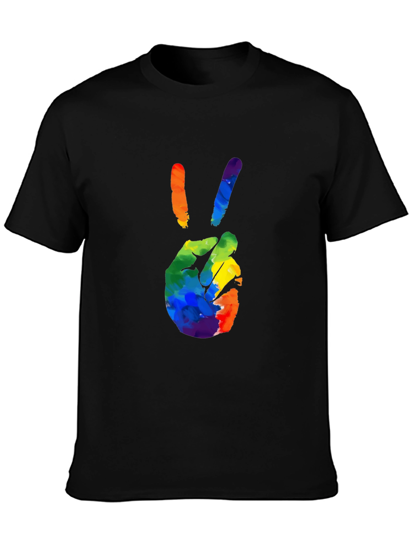 Rainbow Peace Sign Graphic T-Shirt - Black