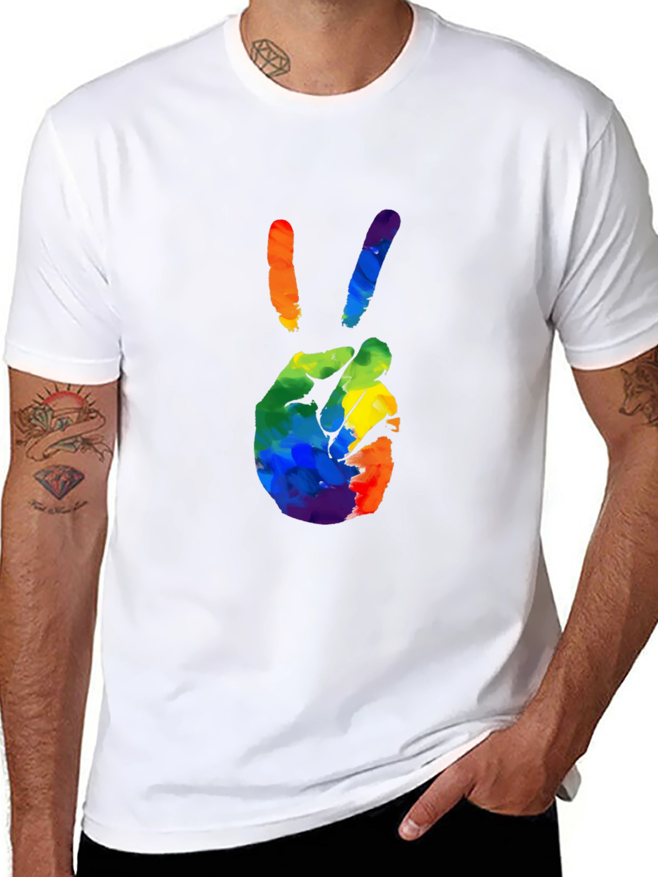Rainbow Peace Sign Graphic T-Shirt - Black