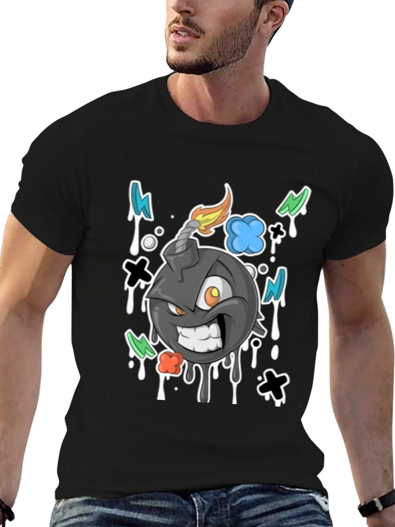 Cartoon Bomb Graphic Tee - Black